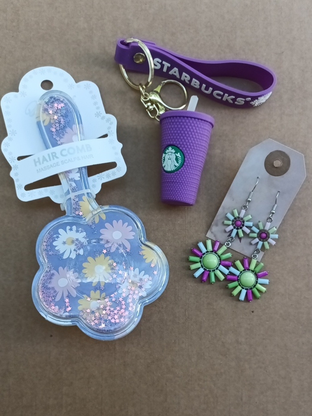 Summer Fun Self Care Beauty Bundle NWT Starbucks, Hairbrush, Earrings